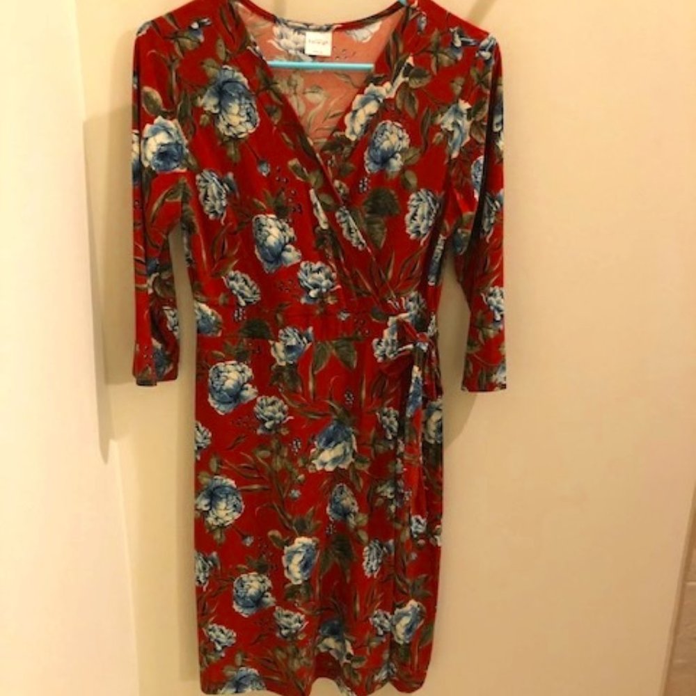 Women's Kaileigh Faux Wrap Knit Dress - Rust Red